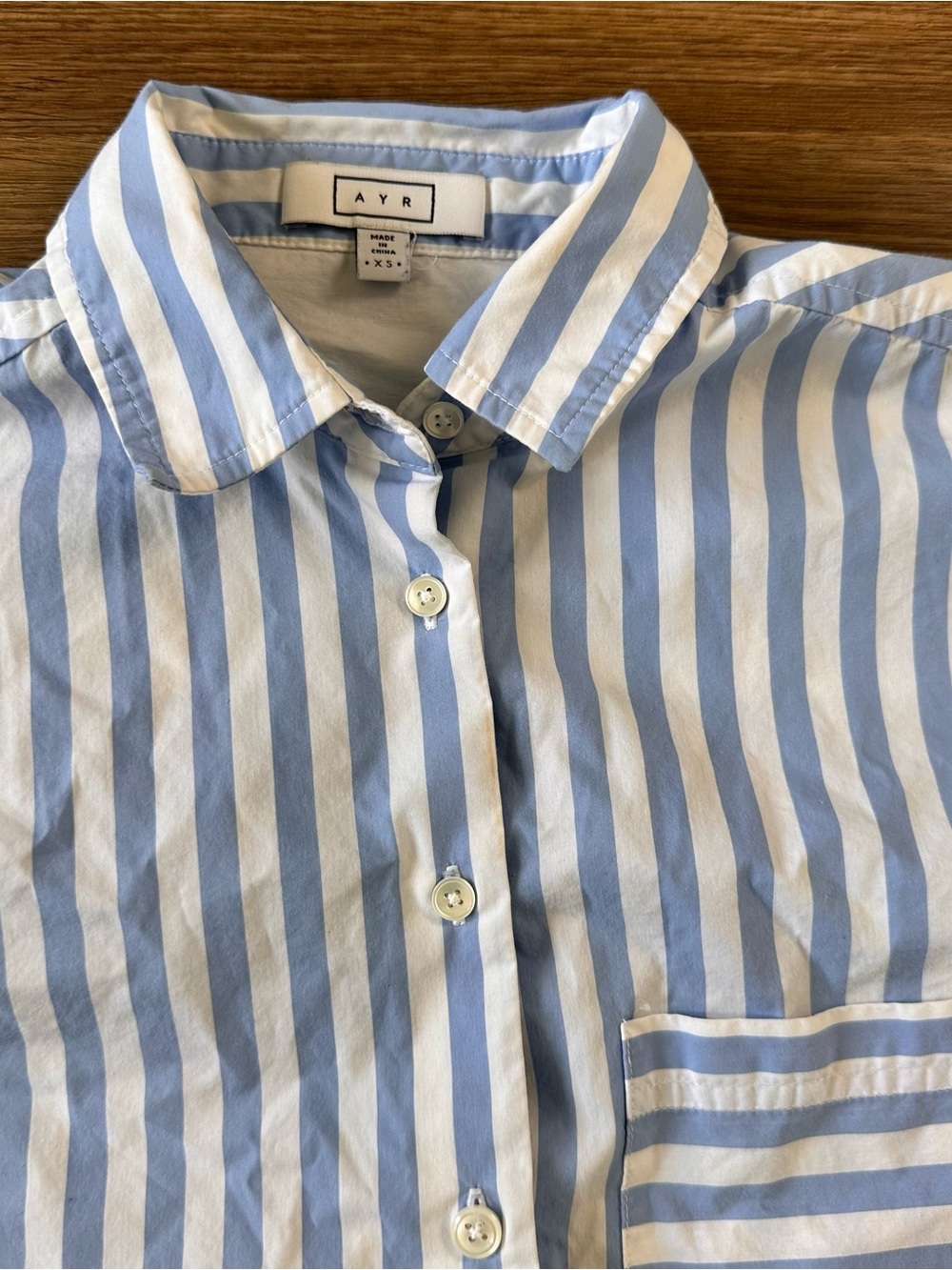 AYR The Deep End Striped Button Down Shirt Blue White Cotton XS Luxury Career - Picture 3 of 10
